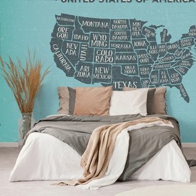 Samolepiaca tapeta náučná mapa USA s modrým pozadím - 375x250