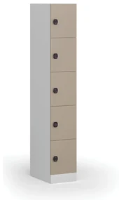 Šatníková skrinka s úložnými boxmi, 5 boxov, 1850 x 300 x 500 mm, kódový zámok, béžové dvere