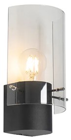 Vintage nástenná lampa čierna s dymovým sklom - Vidra