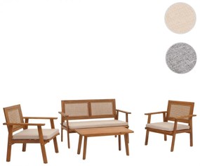 Záhradná súprava 2 kresiel, pohovky a stolíka HWC-N46, akáciové drevo - sivé vankúše