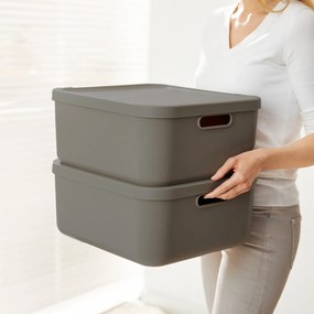 Rotho 2. akosť - Úložný box, rovný s vekom, 20l, antracit ALBU LIGHT, 40x36x18