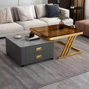 LuxuryForm DESIGN Konferenčný stolík BOLT 70 × 70 / 60 × 60 cm – sivý / zlatý (set 2 ks)