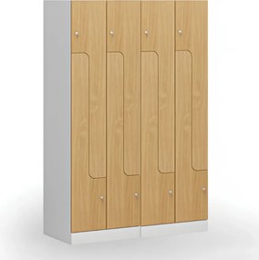 Kovová šatníková skrinka S1 Z, 4 oddiely, 1850 x 600 x 500 mm, cylindrický zámok, laminované dvere, biela