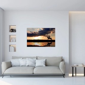 Obraz - Jazdec na koni pri západe slnka (90x60 cm)