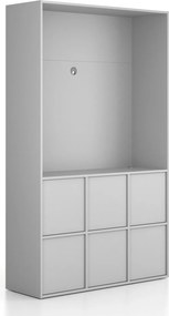 Kancelárska skriňa FRAME, 6x dvere, priestor pre TV, 1299 x 450 x 2162 mm, PUSH-lock, sivá