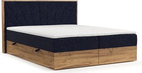 Boxspring posteľ s úložným priestorom v tmavomodro-prírodnej farbe 140x200 cm Asahi – Maison de Rêve