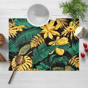 Biante Bavlnené prestieranie na stôl Sandra SA-603 Zeleno-zlaté tropické listy na čiernom 30x40 cm