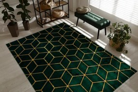 Koberec EMERALD exkluzívny 1014 glamour, styl kocka fľaškovo zelený / zlatý