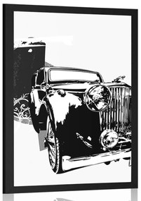 Plagát čiernobiele retro auto s abstrakciou - 60x90 silver