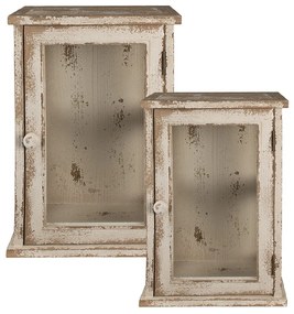 Set 2ks drevená antik presklená skrinka/vitrína Sammuela - 42*26*56 / 33*21*48 cm