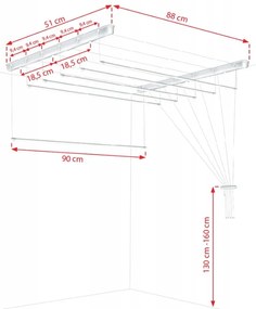 Erga Erga, stropný vešiak na sušenie bielizne 6x90 cm, biela, ERG-SEP-10SUSSUF6PP09