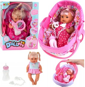 LEAN Toys Bábätko v nosiči s fľašou a cumlíkom rozpráva, džavoce, cikne