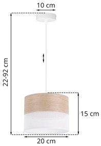 Závesné svietidlo Wood, 1x béžová dubová dýha/biele PVC tienidlo, (fi 20cm)