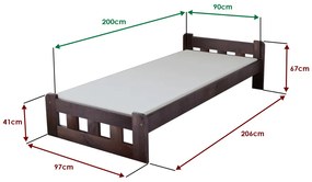 Posteľ Naomi zvýšená 90 x 200 cm, orech Rošt: S lamelovým roštom, Matrac: Matrac COCO MAXI 19 cm