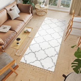 Huňatý biely vzorovaný behúň Šírka: 100 cm | Dĺžka: 160 cm
