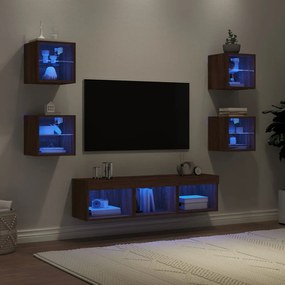 7-dielne TV nástenné skrinky s LED hnedý dub kompozitné drevo 3216589