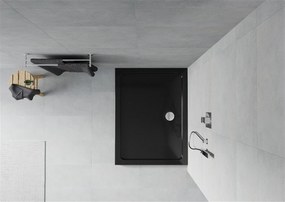Mexen Slim, obdĺžniková sprchová vanička 110x90x5 cm, čierna, chrómový sifón, 40709011