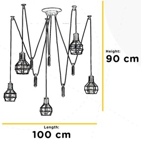 ONLI - Luster na lanku SPIDER 5xE27/15W/230V pavúk čierna