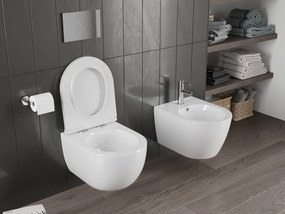Mexen Carmen, závesná WC misa 490x365x340 mm, Rimless Tornádo + SLIM WC sedadlo z duroplastu, biela lesklá, 30880500