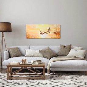 Obraz - Žeriavy pri západe slnka (120x50 cm)