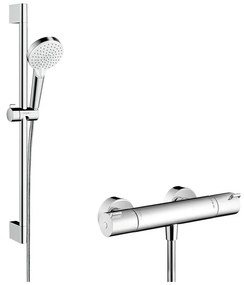 Hansgrohe Crometta, Vario sprchová súprava na stenu s termostatom Ecostat 1001 CL a sprchovou tyčou 65 cm, biela/chrómová, HAN-27812400