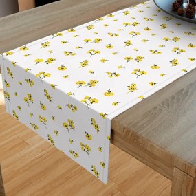 Goldea behúň na stôl 100% bavlnené plátno - žlté kvety na bielom 35x120 cm