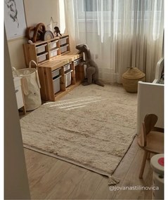 Krémový prateľný ručne tkaný bavlnený koberec 90x130 cm Bloom Natural – Lorena Canals