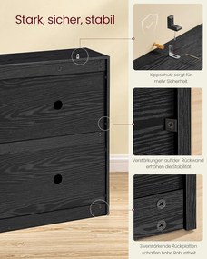 Skrinka na topánky so 4 výklopnými dvierkami, botník, 24 x 105,5 x 82,7 cm, čierna