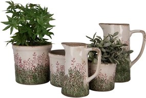 Béžovo-zelený dekoračný džbán s ružovými kvetmi Rustic Flower M - 16*11*20 cm