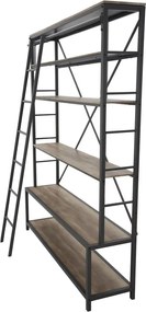 Čierna kovová knižnica s rebríkom Mauro Ferretti Manhattan, výška 210 cm