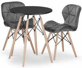 Jedálenský stôl TODI čierny 60 cm s dvoma stoličkami LAGO zamatové sivé