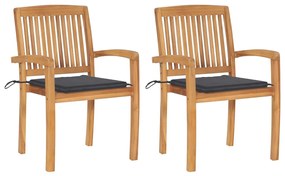 Záhradné stoličky 2 ks, antracitové podložky, tíkový masív 3063252