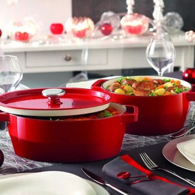 Pyrex Liatinový kastról s pokrievkou 6 l, 33 x 25 cm, červená, 6 l