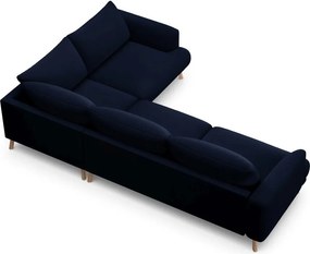 Tmavomodrá zamatová rohová pohovka (pravý roh/do L) Naomi – Micadoni