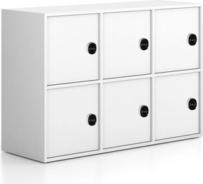 Kancelárska skriňa FRAME, nízka, 6x dvere, 1299 x 450 x 881 mm, RFID zámok, biela