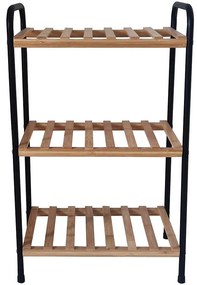 Kúpeľňová polica, 3 úrovne, čierna-bambus