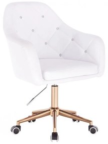 LuxuryForm DESIGN Kreslo ROMA na zlatej podstave s kolieskami - biele