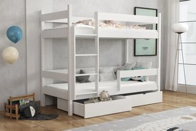 Detská poschodová posteľ z masívu borovice LEGEND so šuplíkmi - 200x90 cm - BIELA