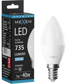 Mexen Nova, LED žiarovka E14, C37, 7W, neutrálna - 4000K, 735 lm - L102-E14-0740-01