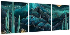 Obraz - Tyrkysová noc (s hodinami) (90x30 cm)