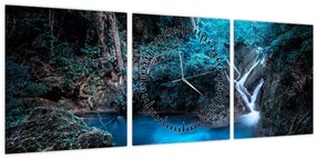 Obraz - Magická noc v tropickom lese (s hodinami) (90x30 cm)
