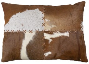 Hnedý kožený vankúš s výrazným stehom Stitch Cow - 45*60*15cm