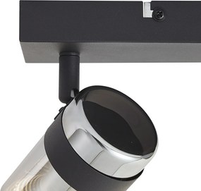 Stropný reflektor čierny s dymovým sklom 3-svetelný otočný a naklápací - Gianni