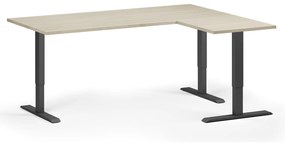 Výškovo nastaviteľný stôl, 180x140 cm, 3 motory, L/P, čierna podnož, dub prírodný