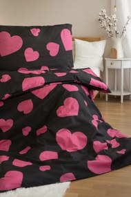 Polyesterovo-bavlnené obliečky HEART PINK, čierne Rozmer obliečky: 2 ks 70 x 90 cm | 200 x 220 cm