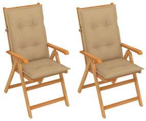 Záhradné stoličky 2 ks s béžovými podložkami tíkový masív 3062394