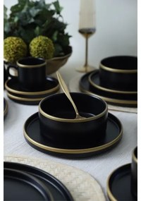 Jedálenská súprava 20 ks čierna/zlatá/kamenina