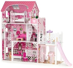 Drevený domček pre bábiky XXL s výťahom a šmykľavkou ECOTOYS
