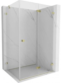 Mexen Lunar-F, sklápací sprchový kút pravý 100 x 80 cm, 8mm číre sklo, zlatý profil, 836-100-080-50-00-P