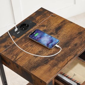 Noční stolek Vasagle Ferira 40 cm s nabíjecí stanicí černý/hnědý